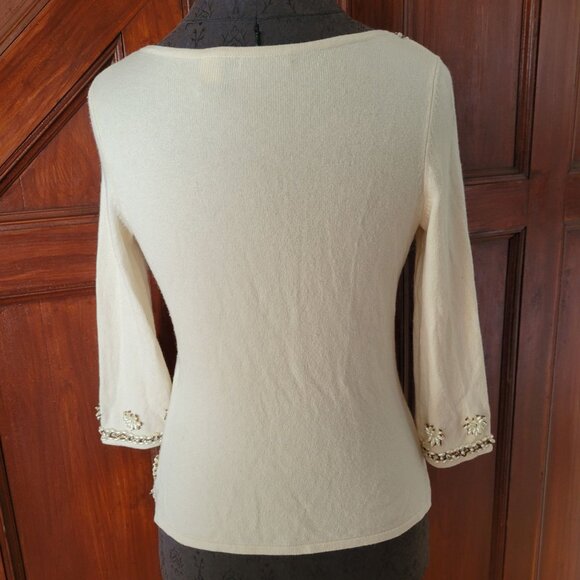 Vintage Moda International XS Beaded Snowflake Cardigan Sweater Silk Wool - Picture 4 of 7
